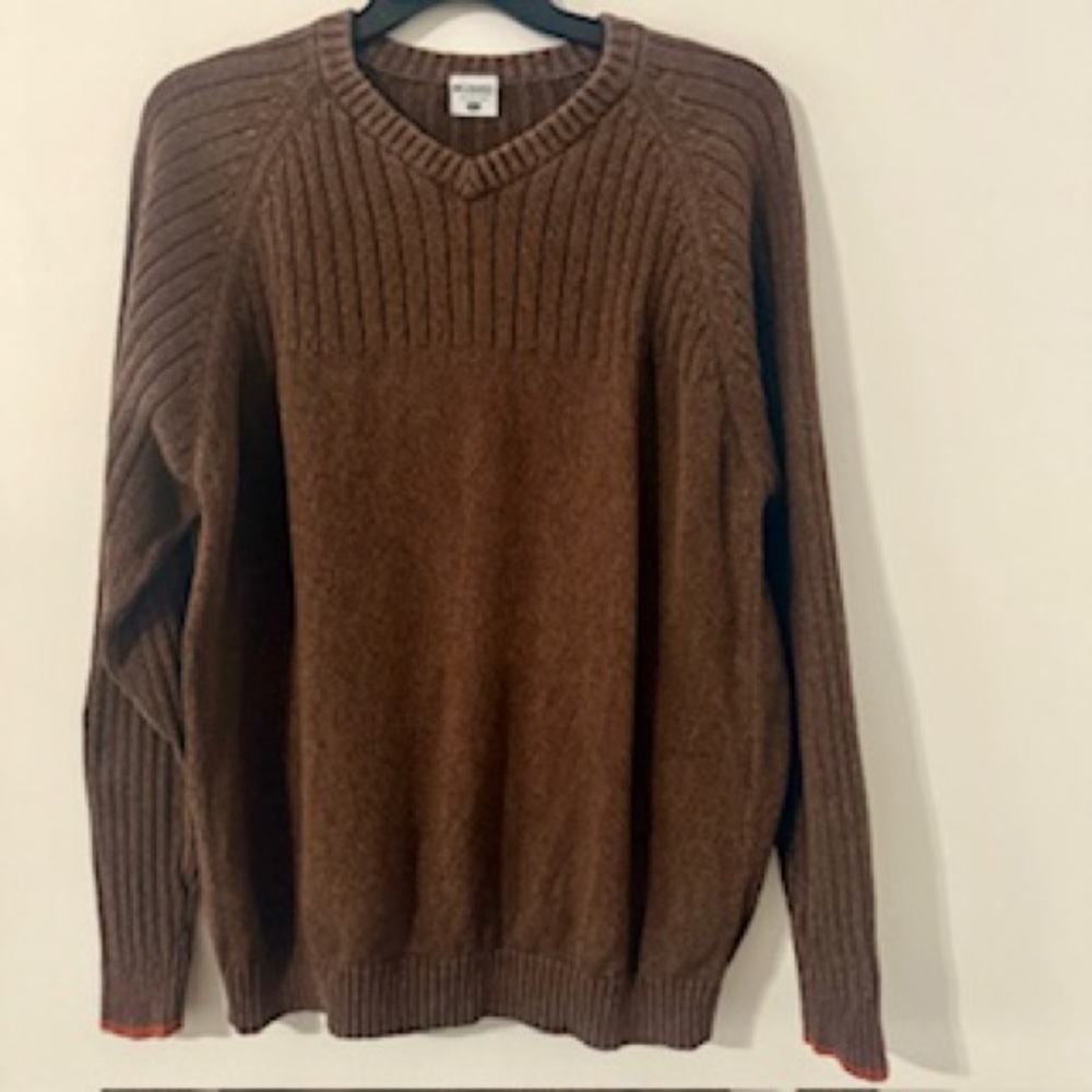 Columbia Sportswear Men’s Brown  V-Neck Cotton Knit Sweater – Size XL